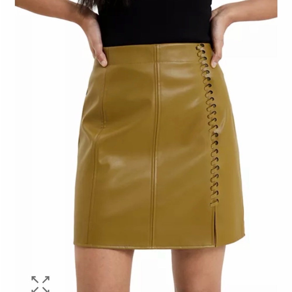 French Connection Mustard Faux Leather Mini Skirt